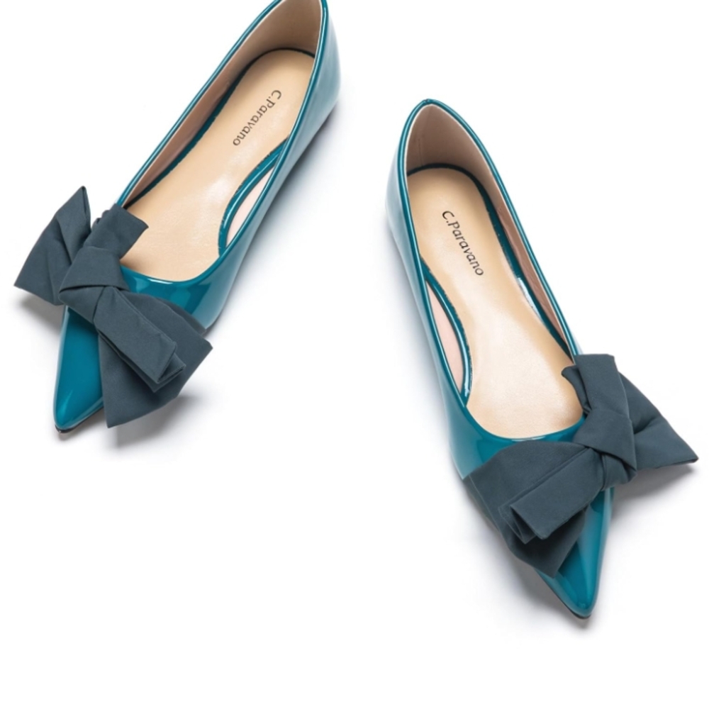 Blue Flats with Chic Bow Design